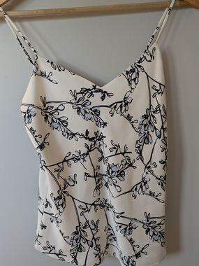 Club Monaco White Floral Silk Spaghetti Strap Cami XS